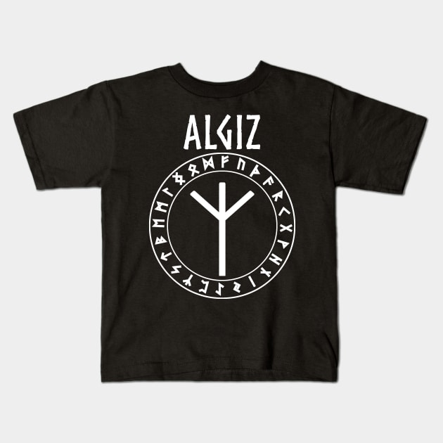 Algiz Norse Rune of Protection Kids T-Shirt by AgemaApparel